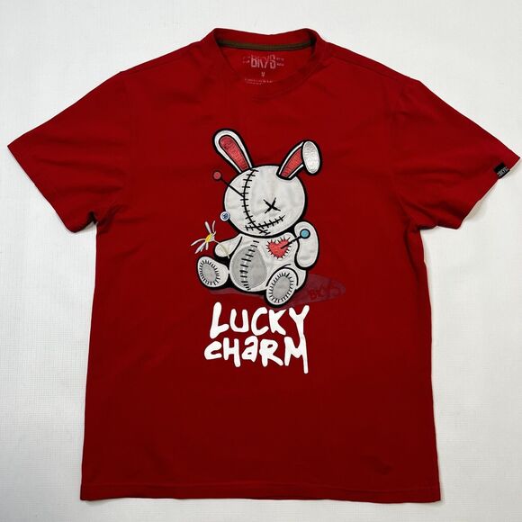 BKYS Men's Lucky Charm Rose Orig. Print Embroidered Top, Stitch T-Shirt Red Med - Picture 1 of 7
